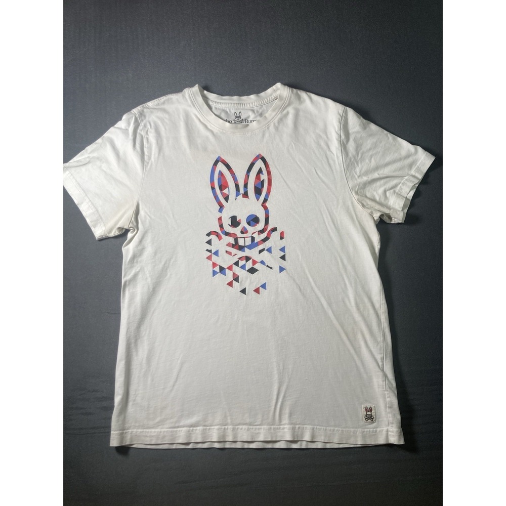 Psycho Bunny Men's White Graphic Print Short Sleeve T-Shirt 100% Pima Cotton 5